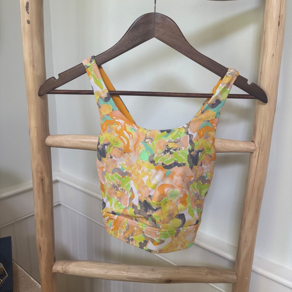 Fabletics PowerHold Floral Watercolor 2 Piece Activewear Set Yellow Orange M - Picture 2 of 11